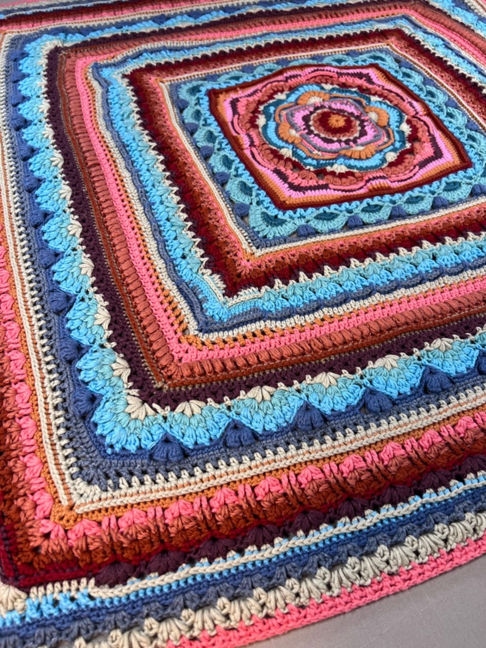 Handmade Crochet Throw Blanket Mandala Boho Multicolor 36x36 Afghan - Picture 12 of 15